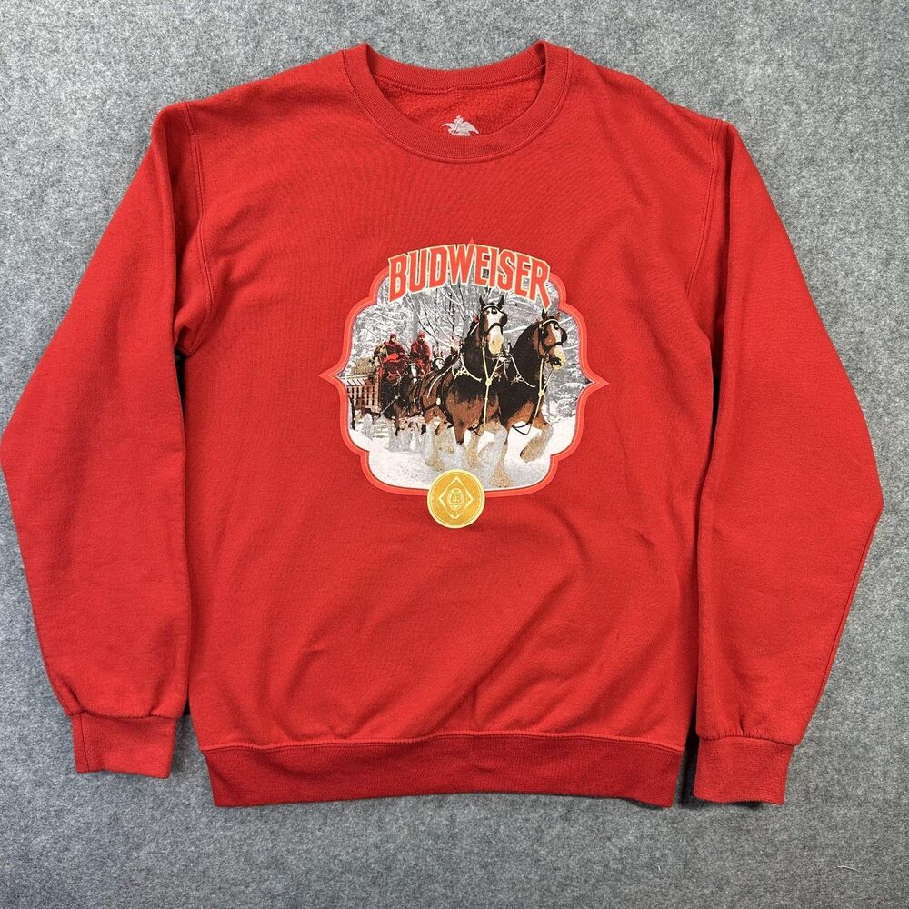 Anheuser-Busch Budweiser Sweatshirt Mens Small Red Clydesdale Horse Holiday